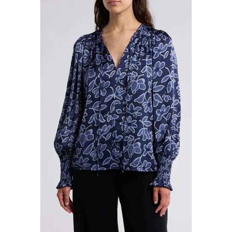 Rebecca Taylor Blue V-Neck Dressy Office Vera Fleur Tie Front Blouse Size Xs